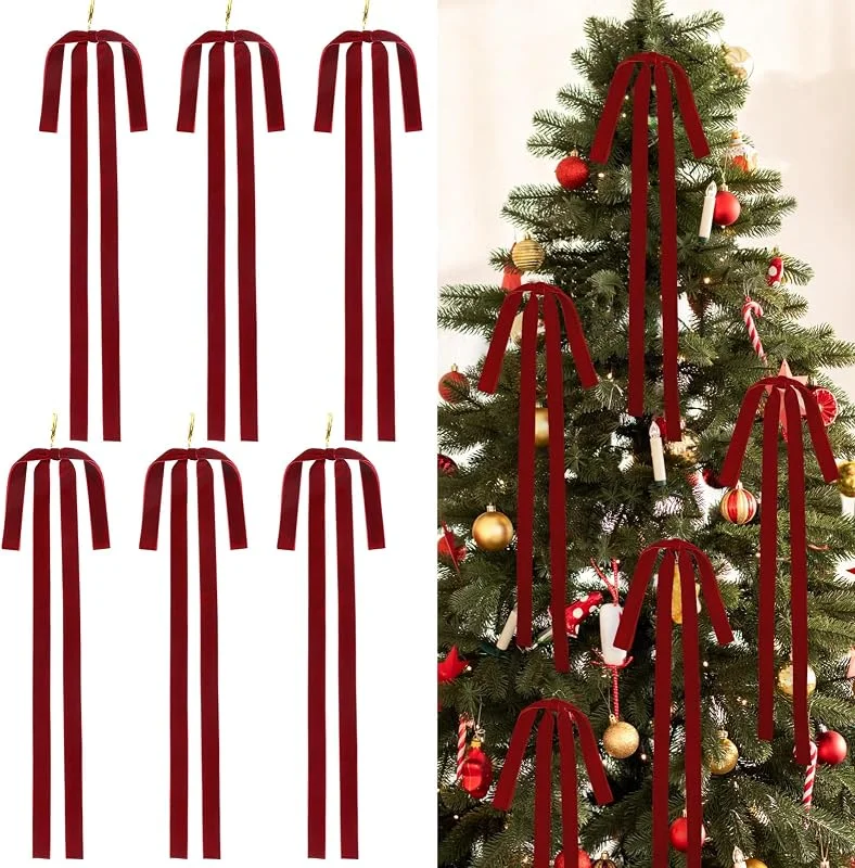 UXORSN 6Pcs Lazos Navidad Terciopelo 60 x 40 cm Grande Retro Lazos Navideños Decoración Árbol Navidad Manualidades Adorno Caja Bolsa Regalo Guirnalda Escalera Decoración, Burdeos — Envoltorio regalo