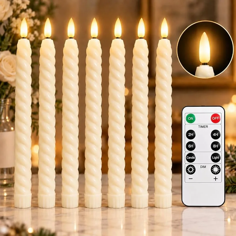 AONAT Set de 6 Velas LED Marfil, Velas LED Efecto Llama Espirales 25, 5 cm — Luces Navidad