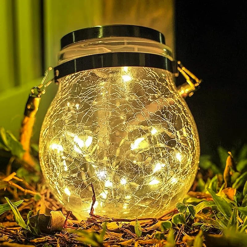 Visita la tienda de M Ledme M LEDme - Farolillo Solar Exterior, luz cálida, SphereGlass Linternas Solares de Cristal Craquelado para Jardin, Luz Solar con Soporte Extraíble, Césped, Navidad, 2W, LM8074 — Cena a la luz de velas