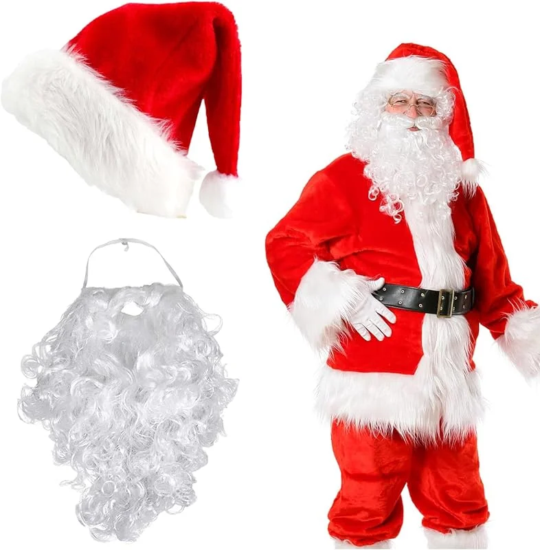 Scinzene Gorro de Navidad con barba de Papá Noel para adultos, gorro de Papá Noel, juego de barba, gorro de Papá Noel, gorro de Papá Noel, gorro de Navidad, 2 en 1 disfraz de Papá Noel — Ropa Navidad