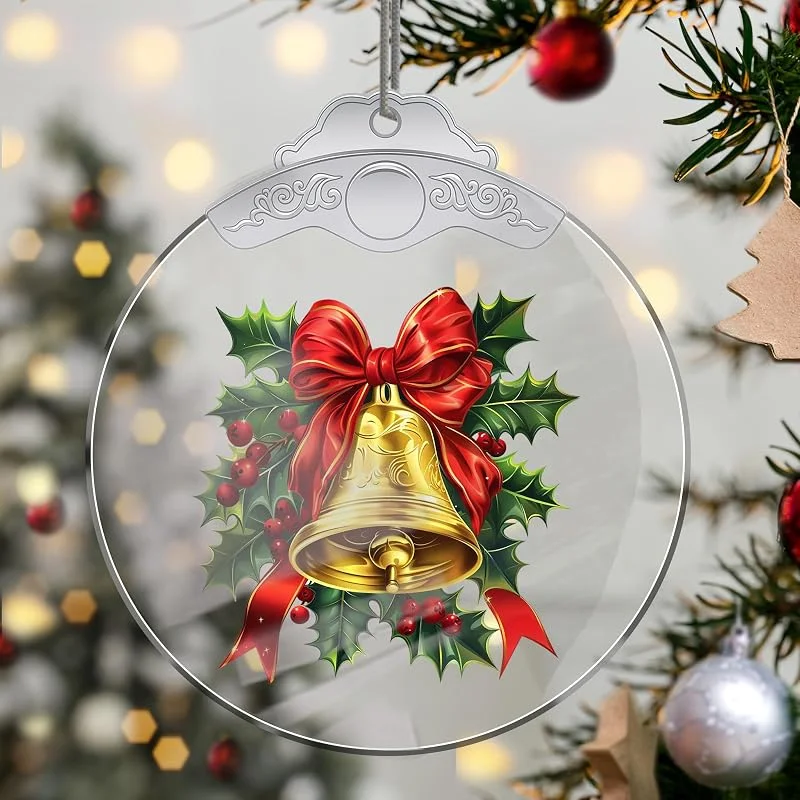 Adornos de Navidad con forma de campana de cristal, adornos para árbol de Navidad hechos a mano, decoración de coche y hogar, regalo de Navidad, decoración de acrílico para manualidades, ideas de — Decoracion Navidad