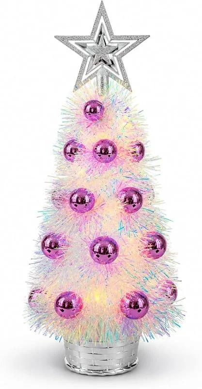 Lets Go Crimbo Mini árbol de Navidad artificial blanco preiluminado de 41 cm, decoración — Decoracion Navidad