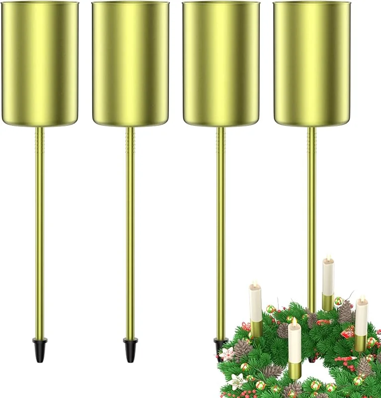 LanpoVista 6 soportes para velas de Adviento con pincho: portavelas verticales para velas de pilar, decoración navideña para coronas y decoración de mesa, minimalista, dorado — Adviento y mesa