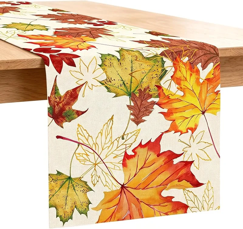 ZIOYANE 1 unidad de Camino de mesa de otoño, estampado de hoja de arce para fiesta de Halloween y Acción de Gracias — Hogar y cocina