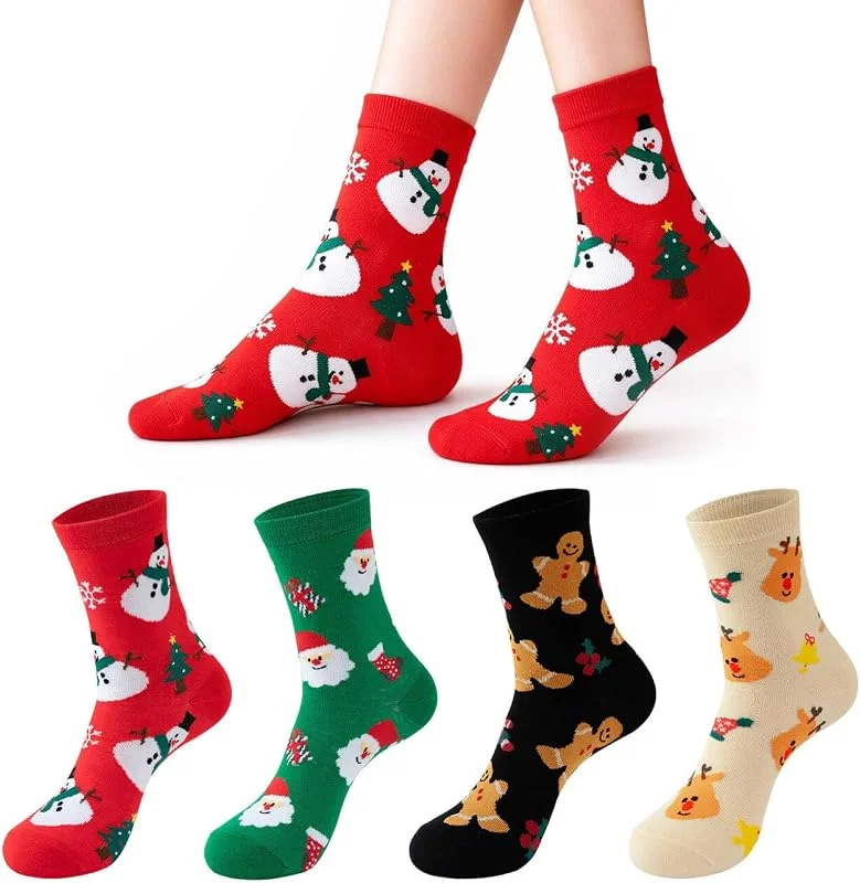 FUKPO 4 Pares Calcetines Navidad Mujer Hombre Calcetines Navideños Familia — Decoracion Navidad