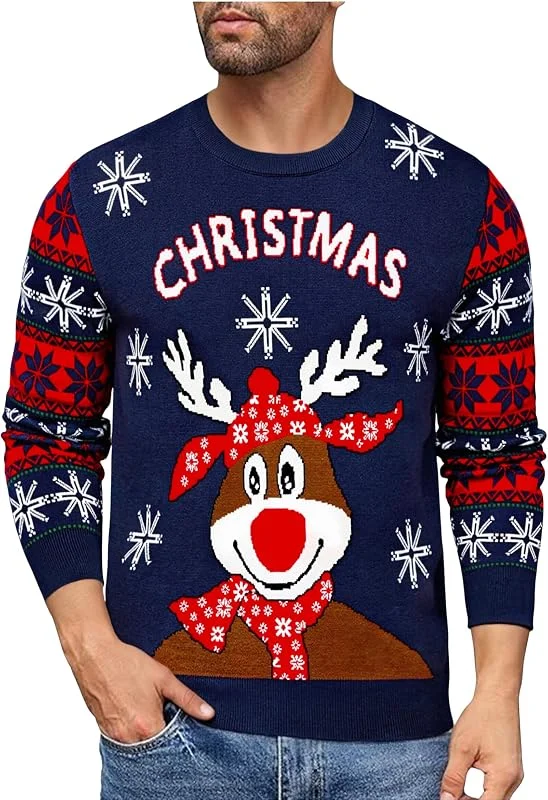 Visita la tienda de Uniexcosm Uniexcosm Jersey Navideño Hombre de Punto Manga Larga — Ropa Navidad