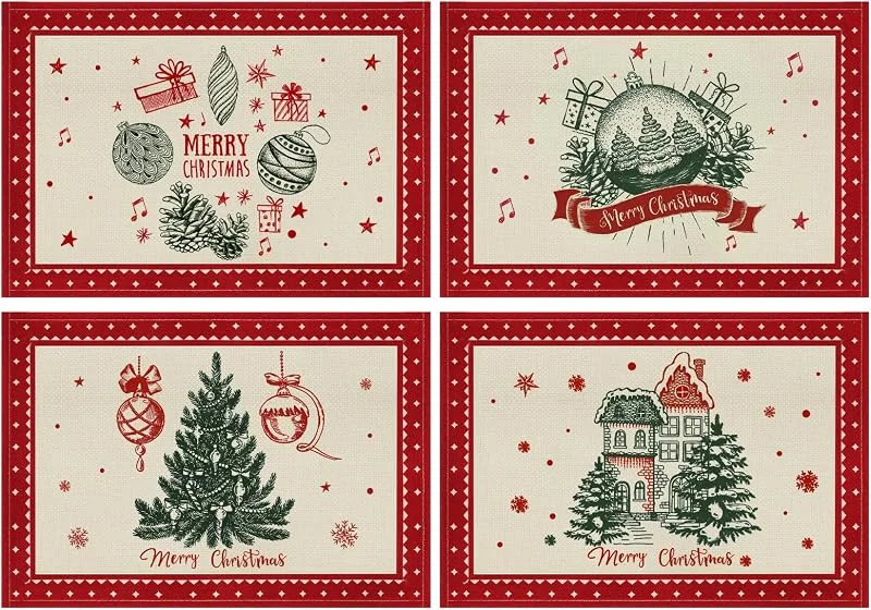 AFXXE Manteles Individuales Navidad, Mantel Individual Navidad Rojos, Salvamanteles Navideños Mesa, Mantelitos Individuales de Navideños Lino Usado para Decoración de Mesa (Rústico) — Hogar y cocina