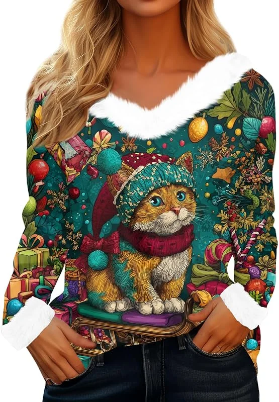 TOFOTL Camisetas navideñas Mujer Original Acogedor Ropa Navidad Mujer Alegre