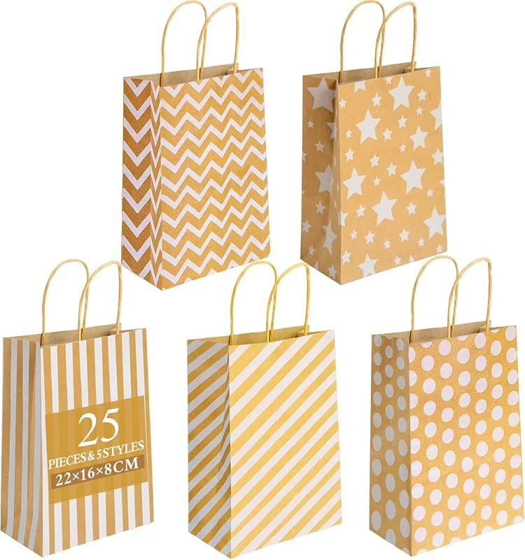 Aurinovellia 25 Pieza Bolsas Papel Kraft, Bolsas de Papel Kraf Regalo Pequeñas con Asas, para Embalaje Bodas Navidad Fiestas de Cumpleaños, 22×16×8cm — Envoltorio regalo