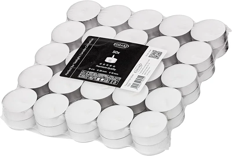 Visita la tienda de EDZARD EDZARD 50 Velas de té (Ø 39 mm), cera premium en cápsula de aluminio — Cena a la luz de velas