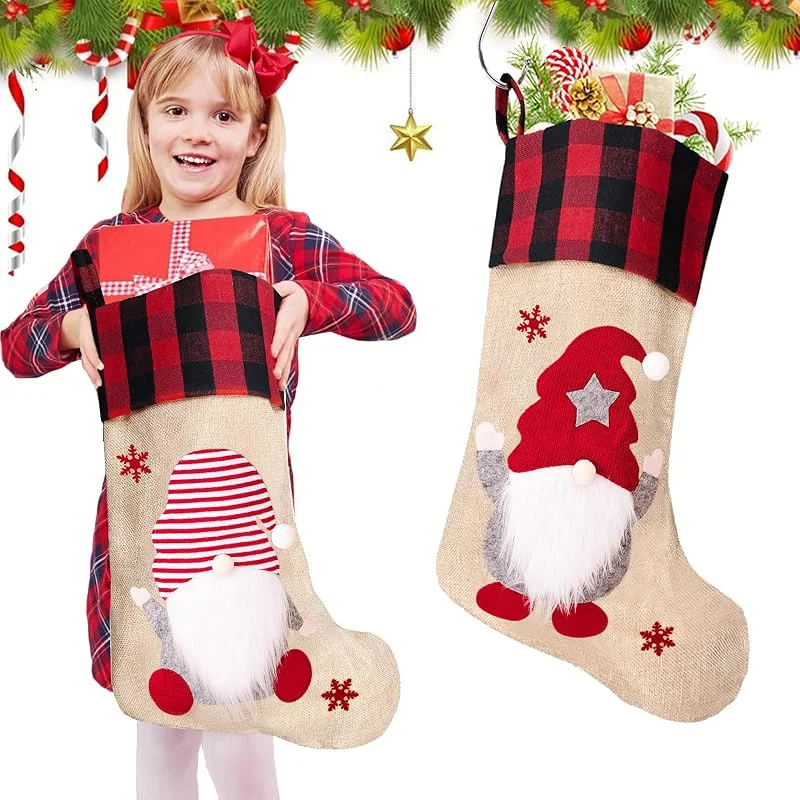 NOCHME Calcetines De Navidad Chimenea para Colgar 2 Arpillera Y Tela No Tejida Clásico Papá Noel Grandes Medias Calcetín De Navidad para Árbol De Navideñas Christmas Hogar Decoración — Decoracion Navidad
