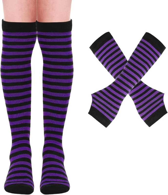 Mayoii Juego de calcetines altos hasta el muslo, guantes sin dedos, calcetines largos para mujeres y niñas, calentador de piernas — Decoracion Navidad