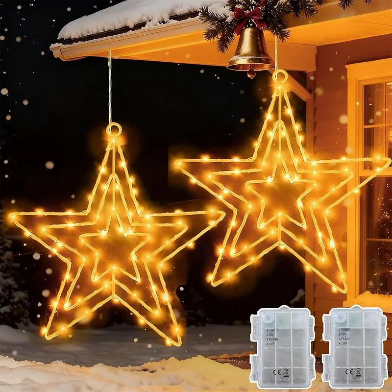 Visita la tienda de Joycome Joycome Estrella Navidad Exterior 2pcs 75 LED Luces Ventana Navidad a Pilas — Decoracion Navidad