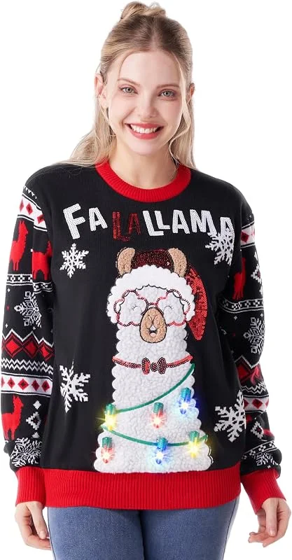 Giggling Getup Suéter feo de Navidad, suéter feo de dinosaurio con luz LED, suéter feo de Navidad — Ropa Navidad
