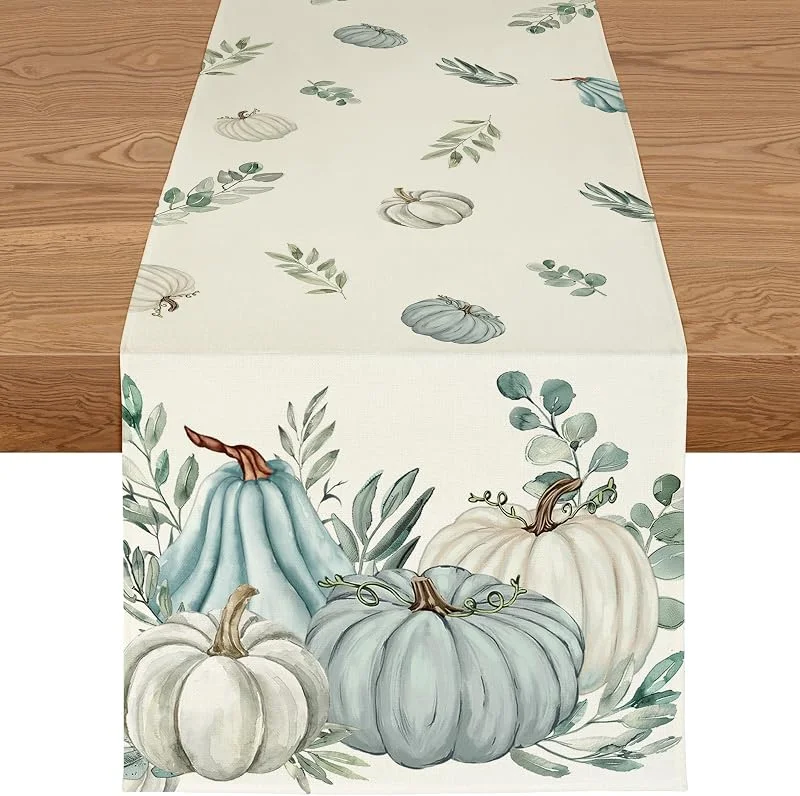 ZWJD Camino de mesa otoñal 40 x 140 cm – Camino de mesa de otoño lavable y moderno, con diseño de hojas y calabazas, mantel decorativo para cocina, mesa de comedor, interior y exterior — Hogar y cocina