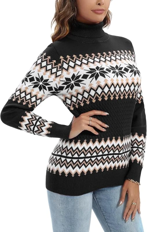 Visita la tienda de Yukiuiny Suéter Navidad Mujer Cuello Alto Navideño Prendas de Punto Adherente Tops Manga Larga Jersey Calcetín Básico Invierno Jerséis Elegante — Ropa Navidad