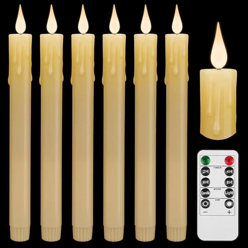 Trulloyoo Velas LED sin llama con temporizador, llama eléctrica parpadeante, velas LED con mando a distancia, 6 unidades recargables para decoración de habitaciones, fiestas, bodas, decoración de — Luces Navidad