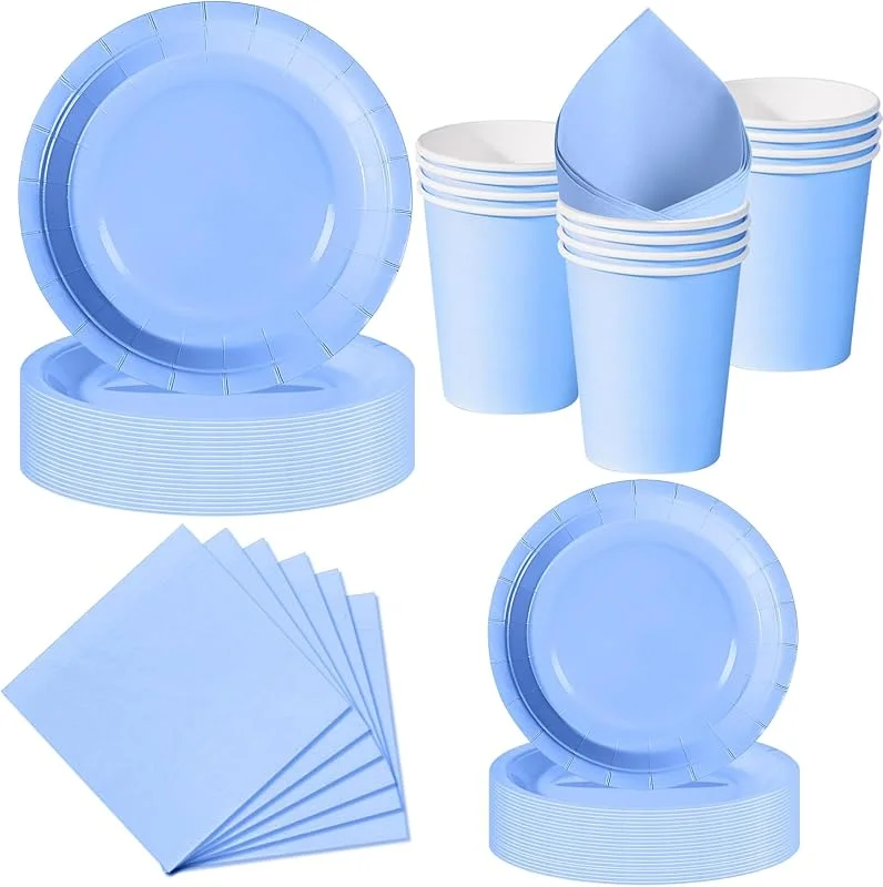Nkaiso Platos y Vasos Desechables, 50 Piezas Azul Vajilla de Fiesta, 10x 23cm & 10 x 18cm Platos de Carton, 10 Vasos, 20 Servilletas - Para Cumpleaños Niño, Baby Shower -10 Invitados — Adviento y mesa