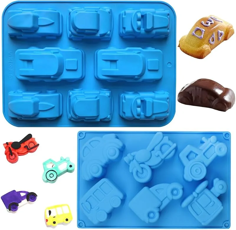 MEZHEN Moldes de Silicona Coche Molde de Pastel Molde para Hornear Tractor Molde de Silicona Moldes para Tartas Moldes de Repostería Mousse Jabón Chocolate Navidad Halloween 2 Piezas — Hogar y cocina