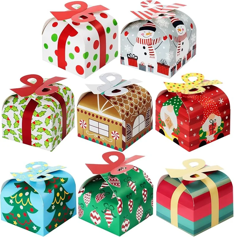 Visita la tienda de JOYIN JOYIN 24 cajas de regalo de Navidad 3D con lazo para cajas de papel de regalo de Navidad, suministros de fiesta de aula escolar, cajas de cartón para galletas de dulces (3.75 x 3.75 x 3.1 pulgadas) — Envoltorio regalo