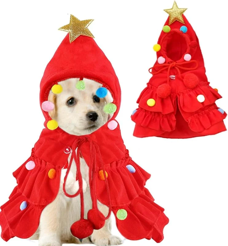 Octonyluck Disfraz Navidad para Perros Gatos, Traje De Navidad Perro, Ajustable Gorro de Navidads para Mascotas, Trajes para Perros Navidads, Capa de Navidade para Mascotas Capa árbol — Ropa Navidad