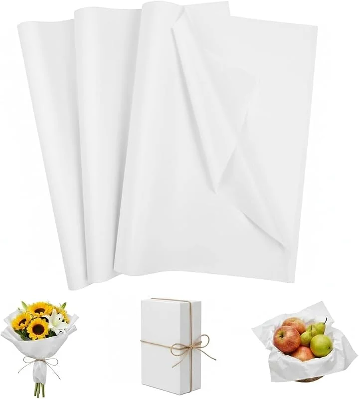 Kievano Papel de Seda para Envolver Blanco 120 Hojas, 50 x 70 cm, Papel de Embalaje Ligero y Resistente, para Regalos, Decoración y Manualidades — Envoltorio regalo