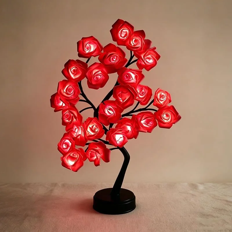 ANBET 24 LED Rose Flower Tree Lamp, lámpara de mesa LED de rosas, bonita flor iluminada para el día de la madre, hogar, dormitorio, San Valentín, Navidad, Pascua, boda, fiesta, decoración, color — Cena a la luz de velas