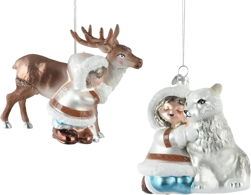 Kaemingk Adornos para árbol de Navidad de cristal, 11, 5 cm, con figura de animal para colgar, 1 unidad surtida, soplado a mano, colgante para árbol de Navidad y decoración para árbol de Navidad, color blanco — Decoracion Navidad