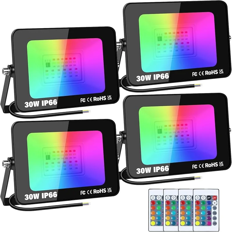 Visita la tienda de PICAA PICAA 4 unidades 30W 3000LM Focos LED Exterior RGB Proyector LED — Luces Navidad