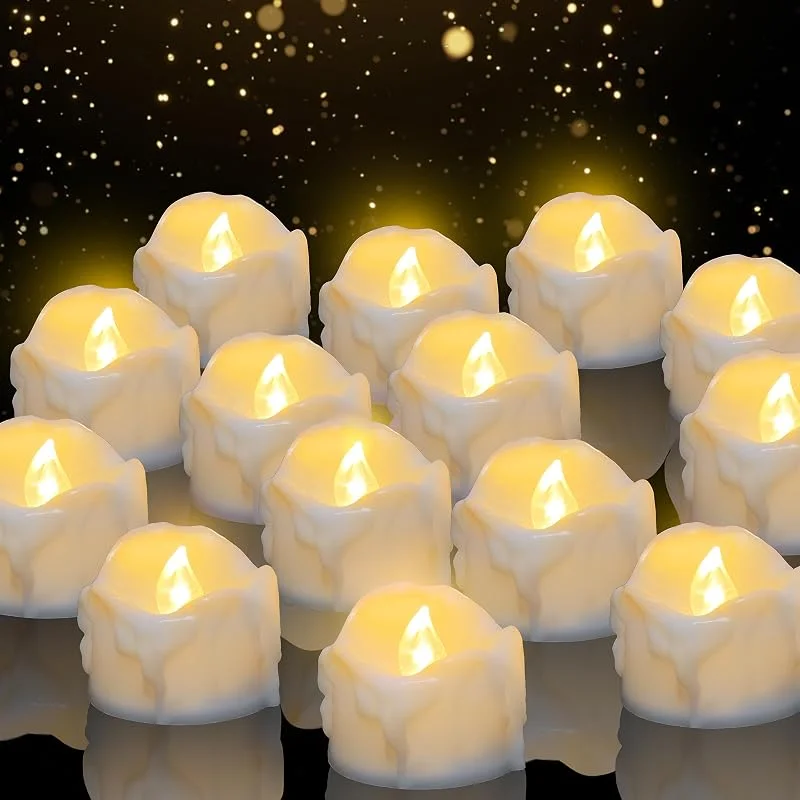 daphomeu Juego de 14 velas LED parpadeantes, ideales para Halloween, Navidad, otoño e invierno, boda, diámetro 3, 6 cm x altura 3, 2 cm — Cena a la luz de velas