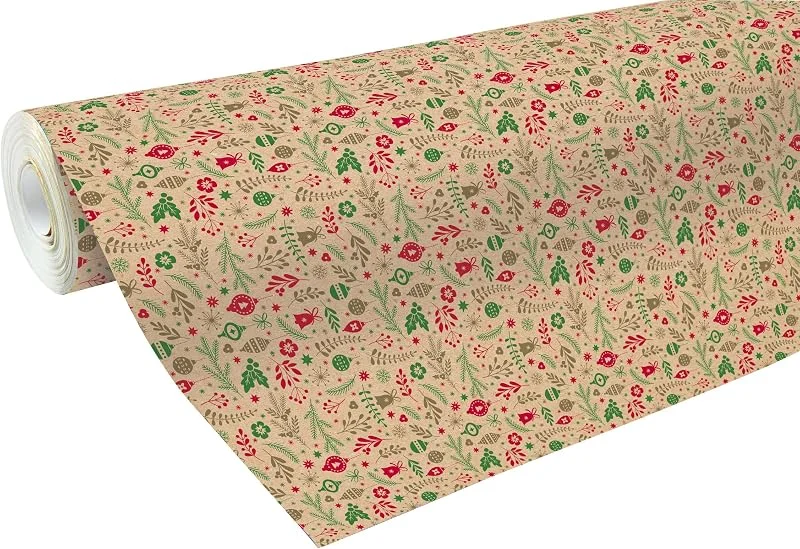 Clairefontaine - Ref 211725C - Papel de envolver Kraft reciclado en rollo largo (un solo rollo) - 70 cm de ancho x 50 m de largo, 70 g, m² de papel Kraft reciclado - Diseño navideño — Envoltorio regalo