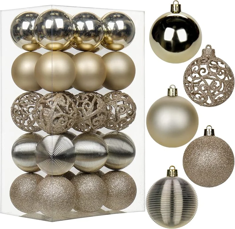Visita la tienda de Hollyone Hollyone 30 Bolas de Navidad con Cuerdas, Adornos de Bolas de Navidad de 60 mm, Decoraciones Colgantes de plástico inastillables Dorado champán, Bodas, Vacaciones — Decoracion Navidad