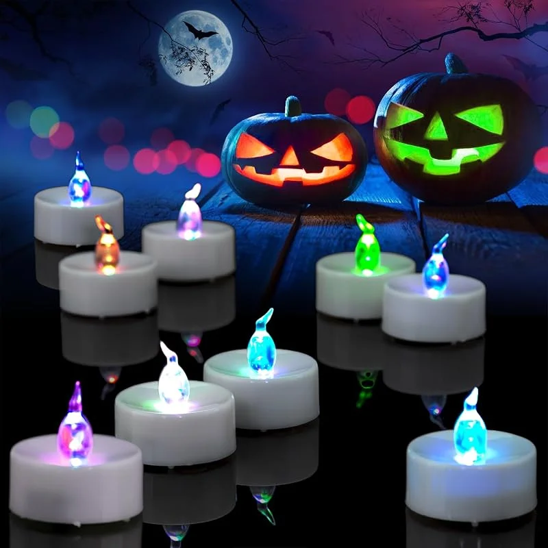 Visita la tienda de Yakpo 24 velas de té que cambian de color rápido, funcionan con pilas, velas votivas eléctricas parpadeantes sin llama, luces LED de noche a granel para fiestas de cumpleaños, Navidad, decoraciones de — Cena a la luz de velas