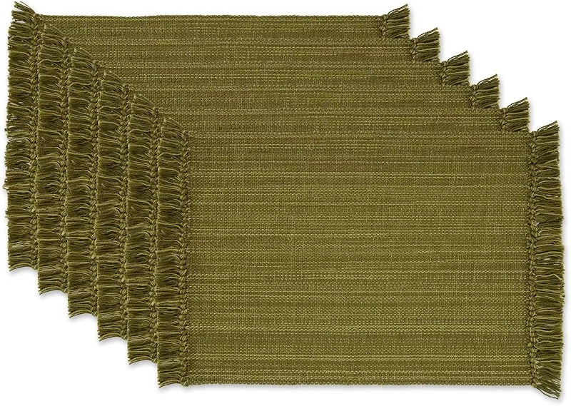 DII Tonal - Juego de 6 manteles Individuales con Franjas de Color Verde Oliva, otoño, cenas, barbacoas, Navidad, Bodas y Uso Diario — Hogar y cocina