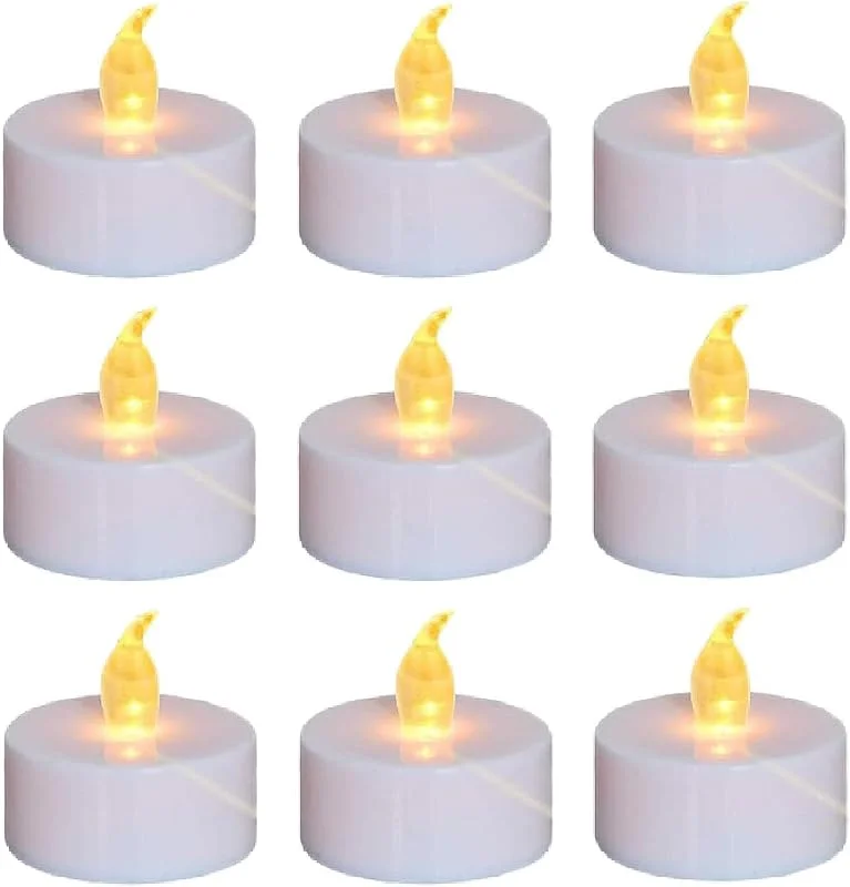 Baikaraer Velas de té que funcionan con pilas, paquete de 50 velas parpadeantes sin llama, velas LED eléctricas falsas para bodas, Navidad, Halloween, decoración de mesa (amarillo cálido) — Cena a la luz de velas