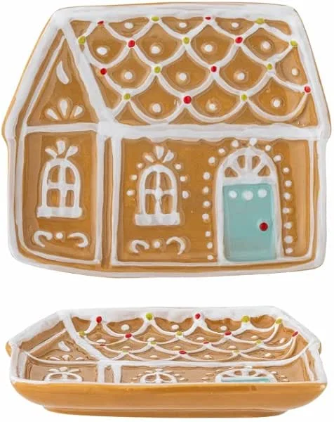 Bloomingville Ginnie 82061123 - Fuente de cerámica Pintada a Mano (15, 5 x 2 x 14 cm), Color marrón — Hogar y cocina