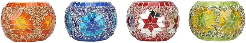 Visita la tienda de Gugxiom Gugxiom - Portavelas Votivo de Cristal de Mosaico de 4 Piezas, Centro de Mesa Romántico Hecho a Mano para San Valentín, Colorido — Cena a la luz de velas