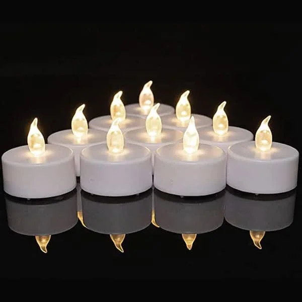 Biyanuo Velas de té LED (50 unidades, sin llama, sin batería, luz blanca cálida) — Cena a la luz de velas
