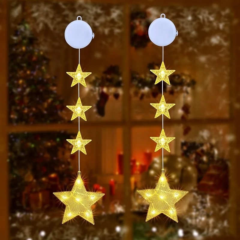 Visita la tienda de Qedertek Qedertek Luces de Navidad - Cortina de Luces con Estrella a Pilas, 2 Modos, Temporizador, Blanco Calido, Ventana de Decoración para Interior Exterior Navidad Fiesta (2 Piezas) — Decoracion Navidad