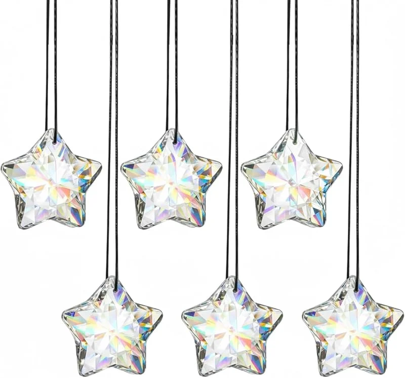 CIATBYYJ Juego de 6 adornos de cristal transparente para árbol de Navidad, adornos colgantes de estrella de cristal brillante para decoración de árbol de Navidad, adorno de estrella de Navidad 2025, adorno de — Decoracion Navidad
