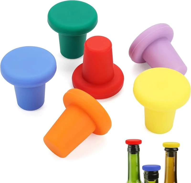 Rairsky 6 Piezas Tapón de Silicona para Botella de Vino Cristal — Vino y mesa festiva