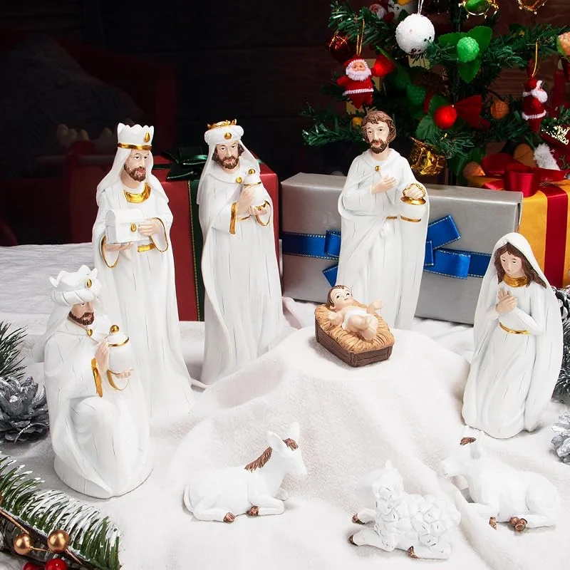 KEEPKAP Juego de belén para Navidad en Interiores, Escena de belén Pintada a Mano para Interiores, decoración navideña de 7.5 Pulgadas, Juego de 9 Piezas — Decoracion Navidad