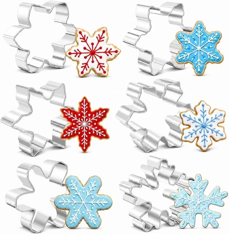 PTaizjjz Juego de 6 cortadores de galletas de acero inoxidable con forma de copo de nieve, cortadores de galletas de copo de nieve, moldes de galletas para tartas, fondant, decoración, molde de cocina — Hogar y cocina