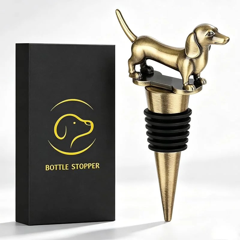 Visita la tienda de LKKCHER LKKCHER Teckel Tapón de Vino, Regalos de Vino para Hombres Mujeres Amantes de los Perros Salchicha, Tapones de Botella para Vino Champagne, Regalos de Cumpleaños, Accesorios de Vino, Bronce — Vino y mesa festiva