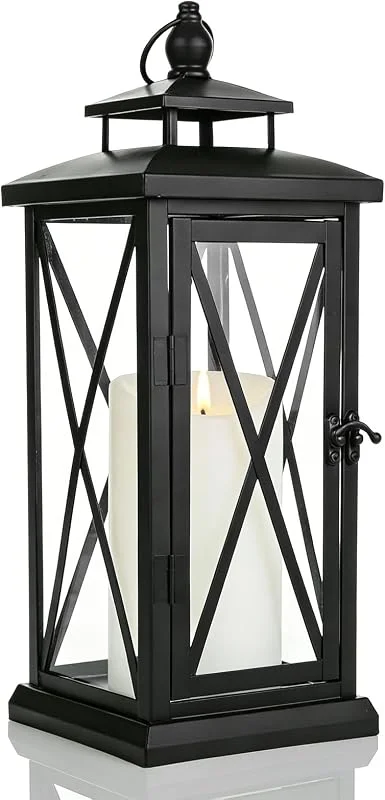 GBKDQQ Linterna de metal negro de 28, 5 cm para decoración de velas, linterna para tumba de exterior, linterna de metal decorativa, linterna de cementerio, lámpara de pared resistente a la intemperie — Cena a la luz de velas