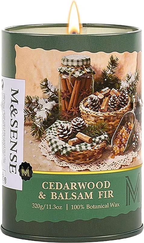 M&SENSE Velas aromáticas de abeto bálsamo de cedro natural, no tóxicas, vela de aromaterapia para aliviar el estrés, meditación, relajación, inauguración de la casa para mujeres y hombres, 11.5 onzas — Cena a la luz de velas