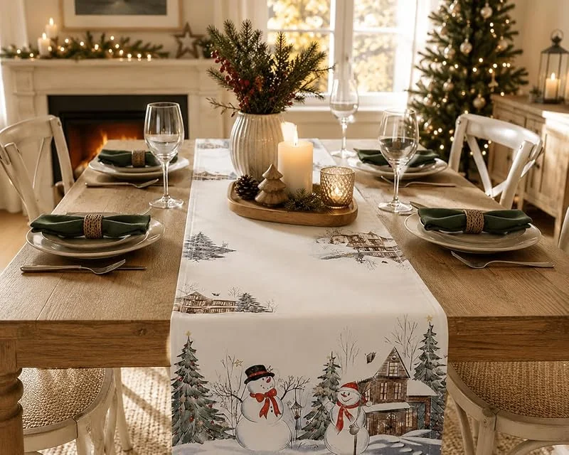 Kamaca Serie Muñeco de nieve de alta calidad, diseño de Navidad (camino de mesa de 40 x 140 cm, multicolor) — Hogar y cocina