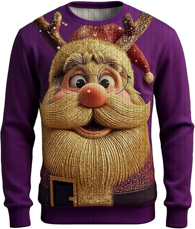 Generisch Jersey de punto para hombre con cuello redondo, mangas largas, cálido, ideal para el tiempo libre, vacaciones, perfecto para el día a día y Navidad — Ropa Navidad