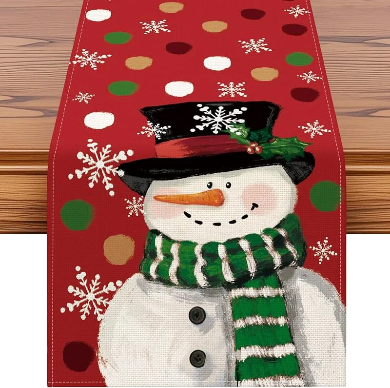 Artscope Camino de Mesa Navidad 40x100cm, Decoracion Camino Mesa de Lino Navidad de Fiestas y Cocinas al Aire Libre (Muñecos de Nieve y Copos de Nieve) — Hogar y cocina