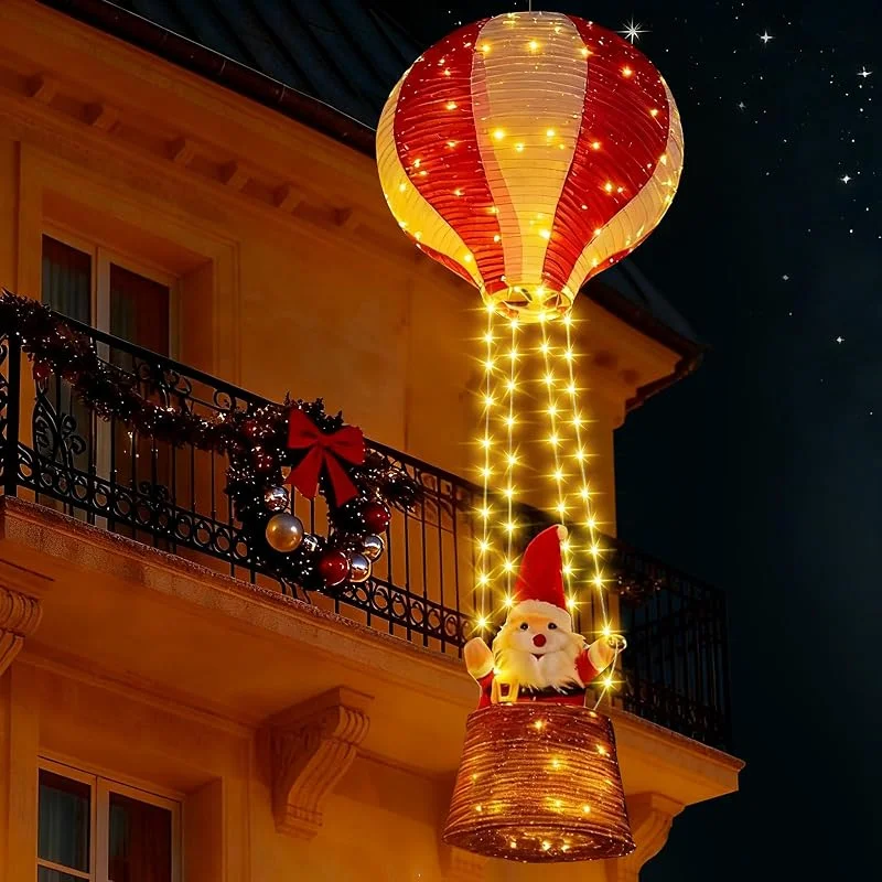 Buudala Guirnalda de luces de paracaídas de Papá Noel, blanco cálido, Papá Noel en paracaídas, para interior y exterior — Luces Navidad